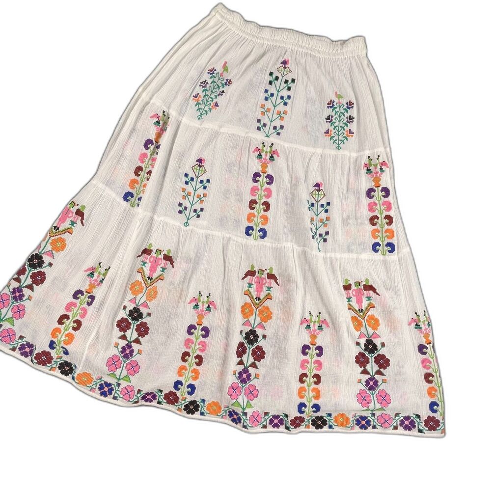 Melissa Odabash Pixi Maxi Skirt White Embroidered Cotton Size M Rare Sample Boho - Picture 3 of 11